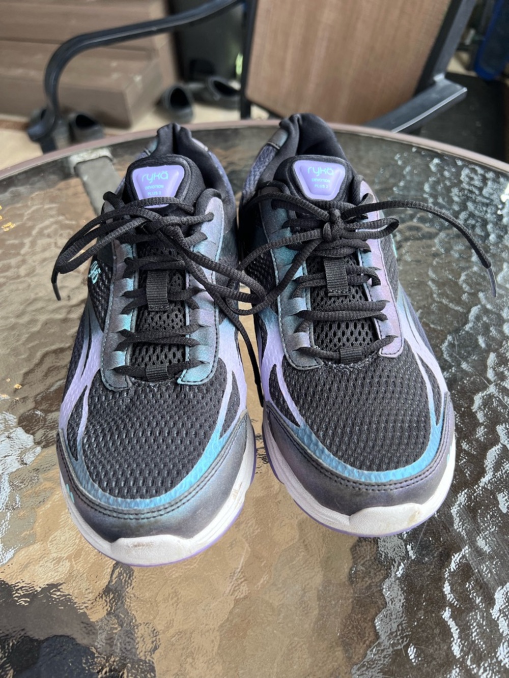 Ryka Black Athletic Sneakers with Purple and Teal Accents